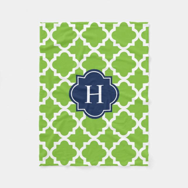 Manta Polar Monograma naval y verde | Fleece Blanket (Anverso)