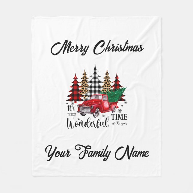 Manta Polar Monograma Navidades Pequeño Camión Rojo (Anverso)