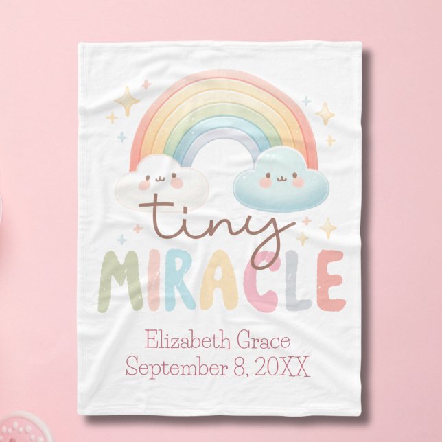 Manta Polar Monograma Nombre Estado del Arcoiris Chica Bebé (Rainbow Tiny Miracle Monogram Name Birth Stats baby girl baby blanket)