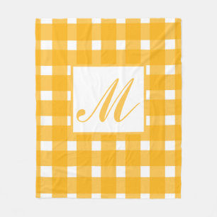 Manta Polar Monograma Patrón de Gingham blanco amarillo