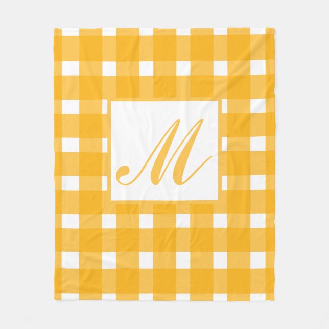 Manta Polar Monograma Patrón de Gingham blanco amarillo (Anverso)
