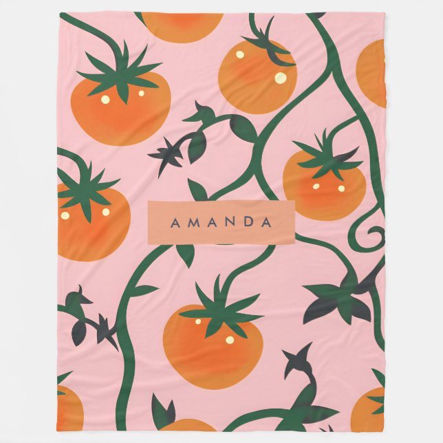 Manta Polar Monograma Patrón de vino de tomate retro personali (Anverso)