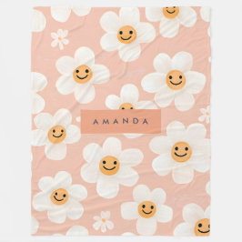 Manta Polar Monograma Patrón floral de sonrisa personalizada D