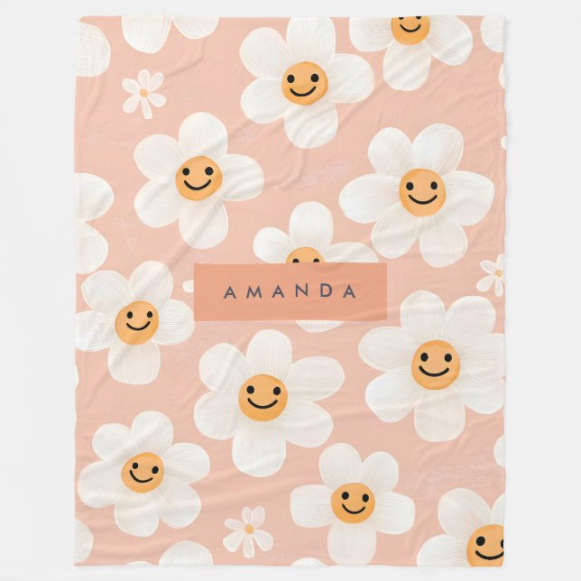Manta Polar Monograma Patrón floral de sonrisa personalizada D (Anverso)