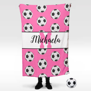Manta Polar Monograma Patrón inicial de bola de fútbol rosad
