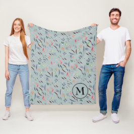 Manta Polar Monograma personal de acuarela floral