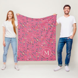 Manta Polar Monograma personal de acuarela rosa floral
