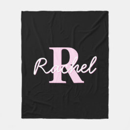 Manta Polar Monograma personalizable lindo | Rosa claro y negr