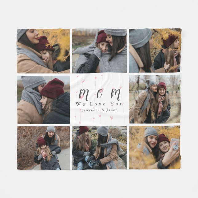 Manta Polar Monograma Personalizado 8 Collage de fotos Regalo  (Frente (Horizontal))