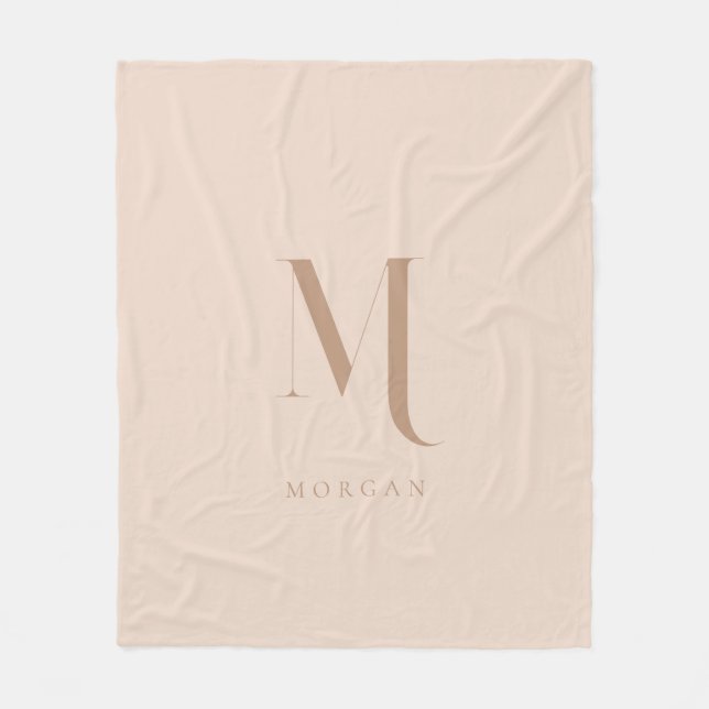 Manta Polar Monograma Personalizado de Beige Moderno (Anverso)