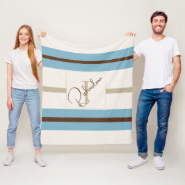 Manta Polar Monograma Personalizado de Franja Azul Marrón Cost