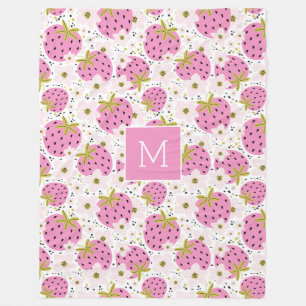 Manta Polar Monograma Personalizado de fresas rosadas