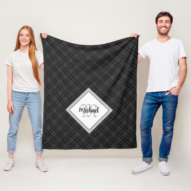 Manta Polar Monograma personalizado del blanco negro de moda (In situ)