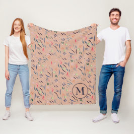 Manta Polar Monograma personalizado Floral acuarela Bl