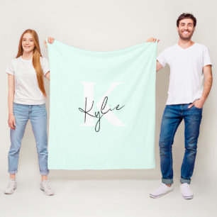 Manta Polar Monograma personalizado moderno de crema de menta: