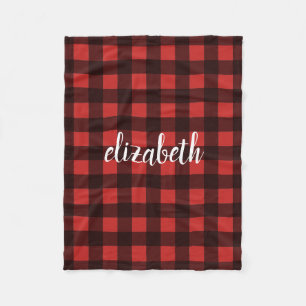 Manta Polar Monograma Plaid Rojo Negro Búfalo Nombre Personali