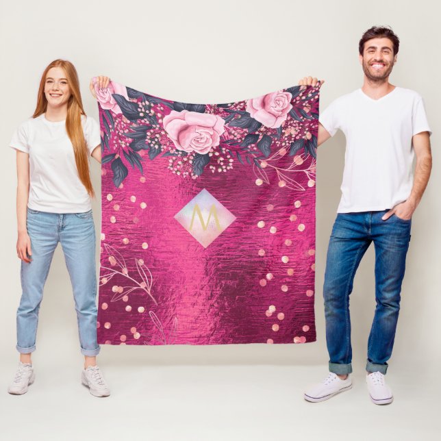 Manta Polar Monograma Purpurina de la Marina Rosa Metálica Gir (In situ)