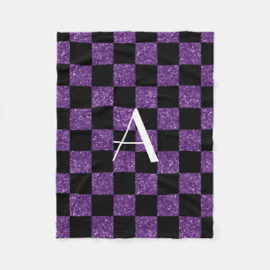 Manta Polar Monograma purpurina púrpura y negro a cuadros
