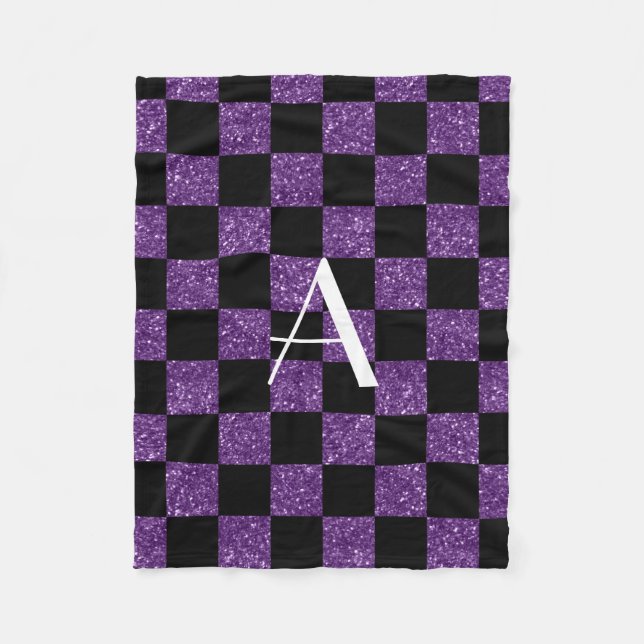 Manta Polar Monograma purpurina púrpura y negro a cuadros (Anverso)