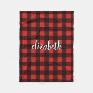 Manta Polar Monograma Red Black Buffalo Plaid Custom Name