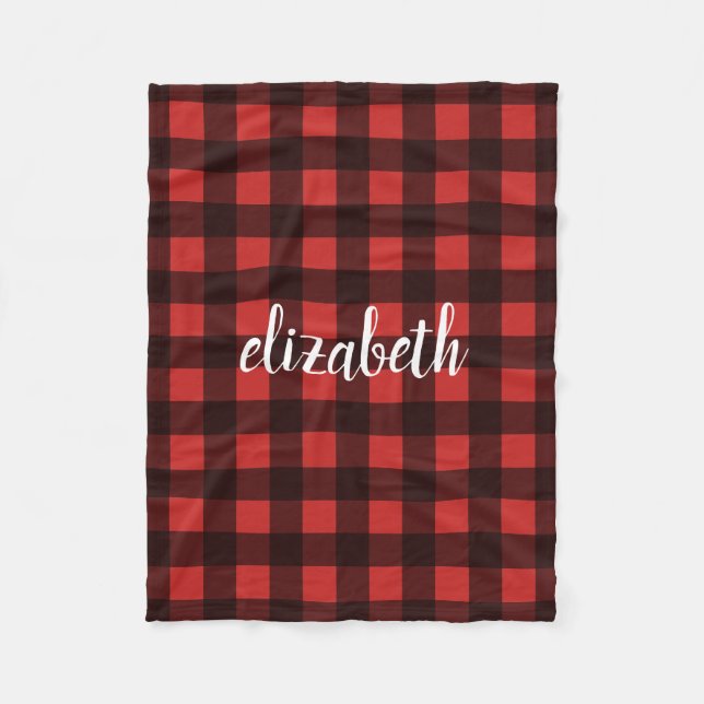Manta Polar Monograma Red Black Buffalo Plaid Custom Name (Anverso)