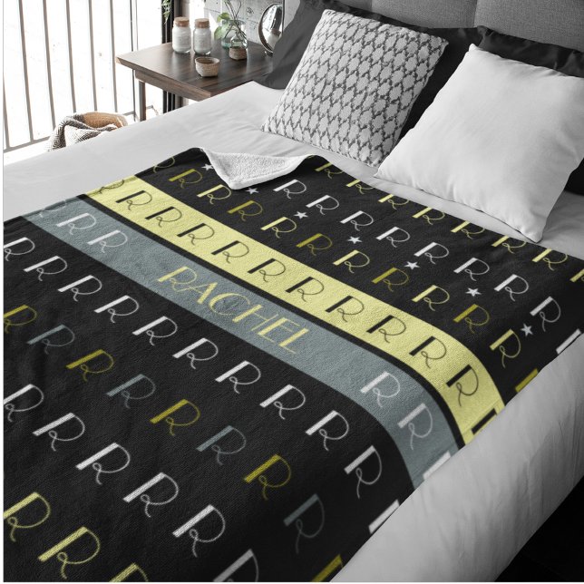 Manta Polar Monograma replicado a rayas Guay en negro (Subido por el creador)