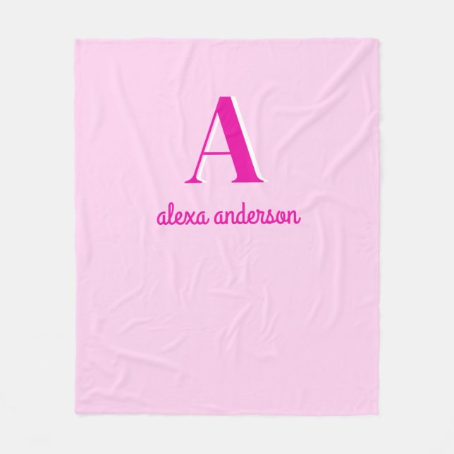 Manta Polar Monograma retro rosado caliente (Anverso)