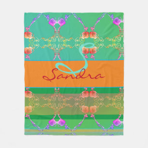 Manta Polar Monograma Rosa Heart Apricot verde azulado y Moss