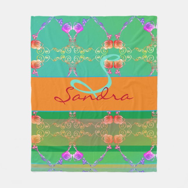 Manta Polar Monograma Rosa Heart Apricot verde azulado y Moss (Anverso)