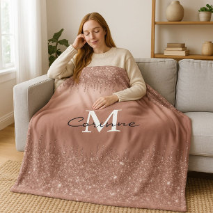 Manta Polar Monograma Rosa Oro Perforación Purpurina Nombre me
