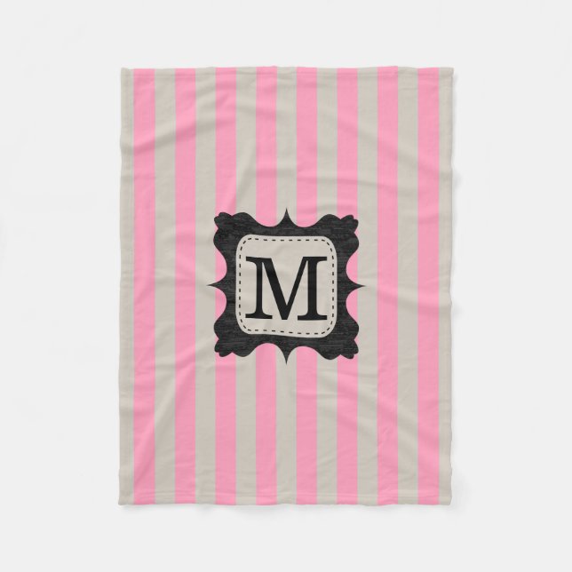 Manta Polar Monograma rosado del personalizado del negro del (Anverso)