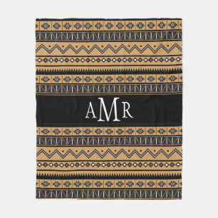 Manta Polar Monograma tribal azteca blanco y negro