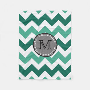 Manta Polar Monograma Turquesa y Mint Chevron Zigzag