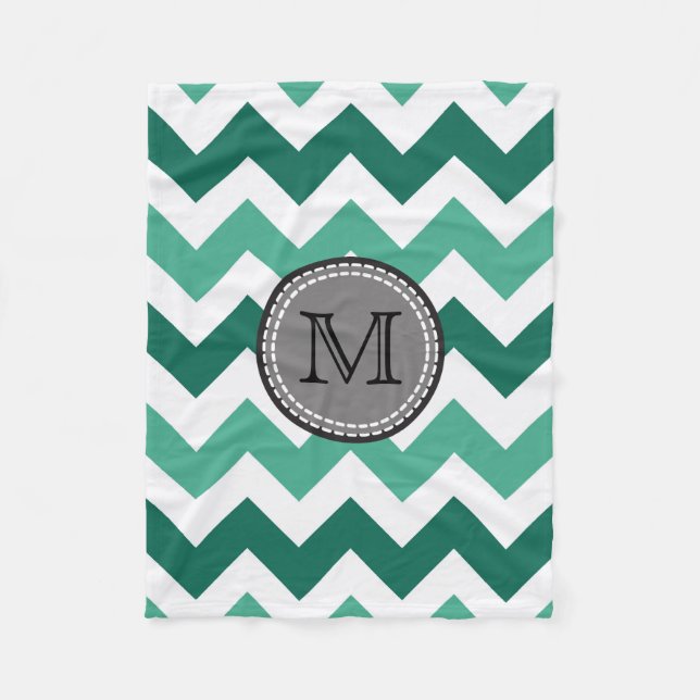Manta Polar Monograma Turquesa y Mint Chevron Zigzag (Anverso)