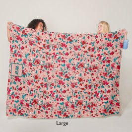 Manta Polar Monograma verde azulado y rosado floral de Coquett