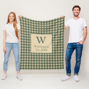 Manta Polar Monograma Verde Marrón Beige Plaid Búfalo Campo 