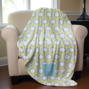 Manta Polar Monogramación del patrón de abeto amarillo y acuát