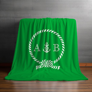 Manta Polar Monogramado de arbol y ancla náutica verde