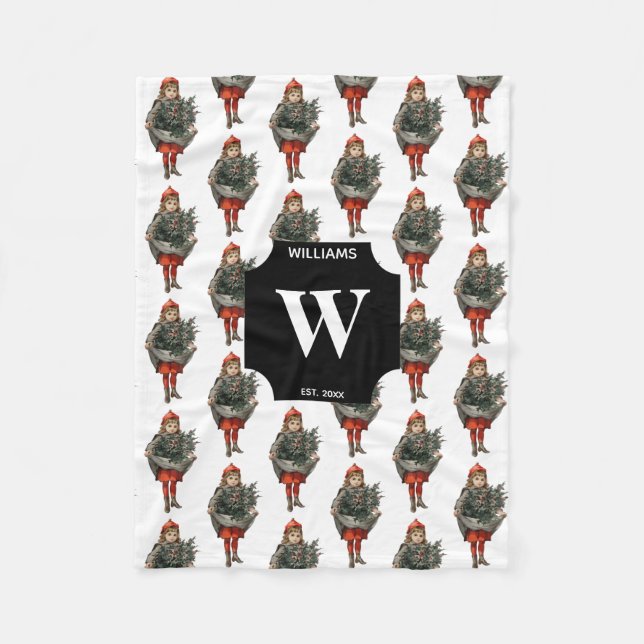 Manta Polar Monogramado de Chica de Navidad de época y Holly B (Anverso)