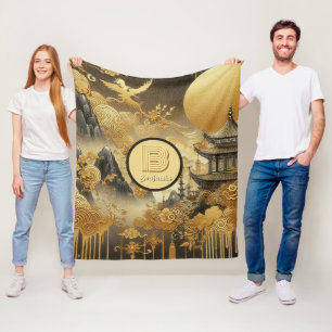 Manta Polar Monogramado de goteo dorado en pintura china