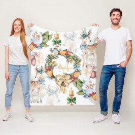 Manta Polar Monogramado de hermosos Navidades de ciervos acuar