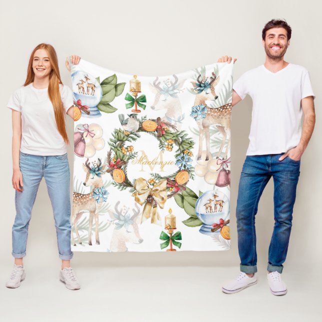 Manta Polar Monogramado de hermosos Navidades de ciervos acuar (In situ)