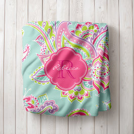Manta Polar Monogramado de Pink and Mint Boho Paisley