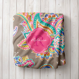 Manta Polar Monogramado de Pink and Mocha Boho Paisley