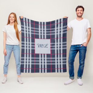 Manta Polar Monogramado Londres cuadrado azul marino