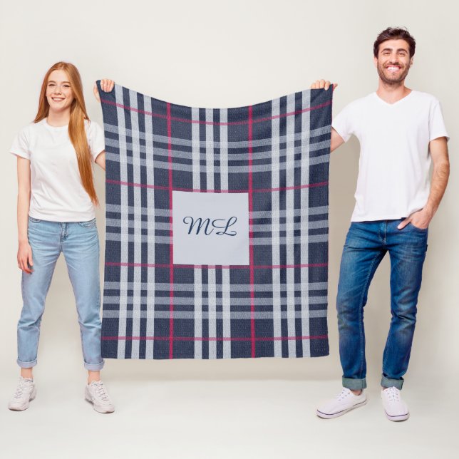 Manta Polar Monogramado Londres cuadrado azul marino (In situ)