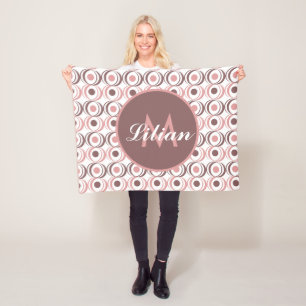 Manta Polar Monogramado rosa de tono de tierra retro circular