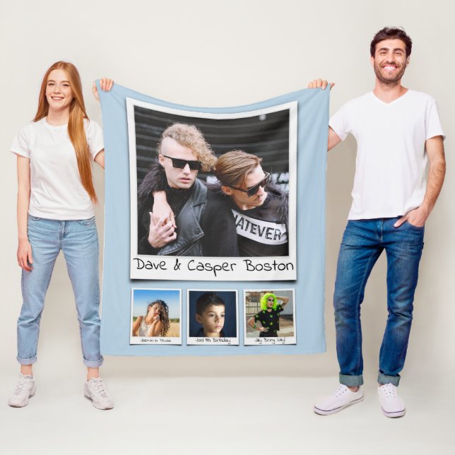 Manta Polar Monogramas collage de fotos Nombres Polvo Azul Med (In situ)