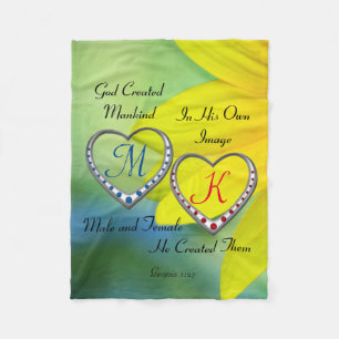 Manta Polar Monogramas doble azul y rojo del corazón con cita 