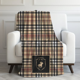 Manta Polar Monogrammed Classic Tartan Plaid Polo Mocha Brown